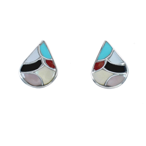 Native American Multicolor Tear Drop Sterling Silver Post Stud Earrings JX124242